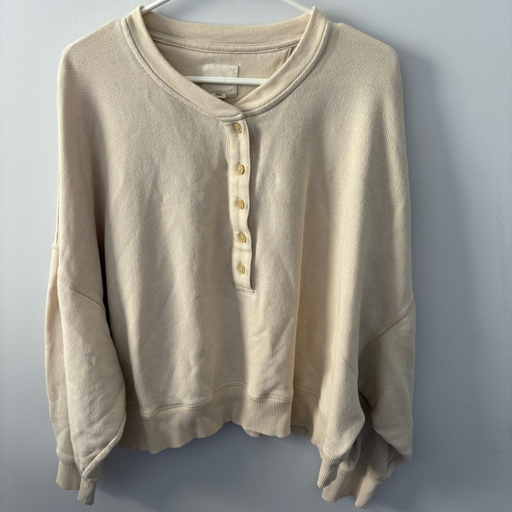 Cream Button-Up Sweatshirt